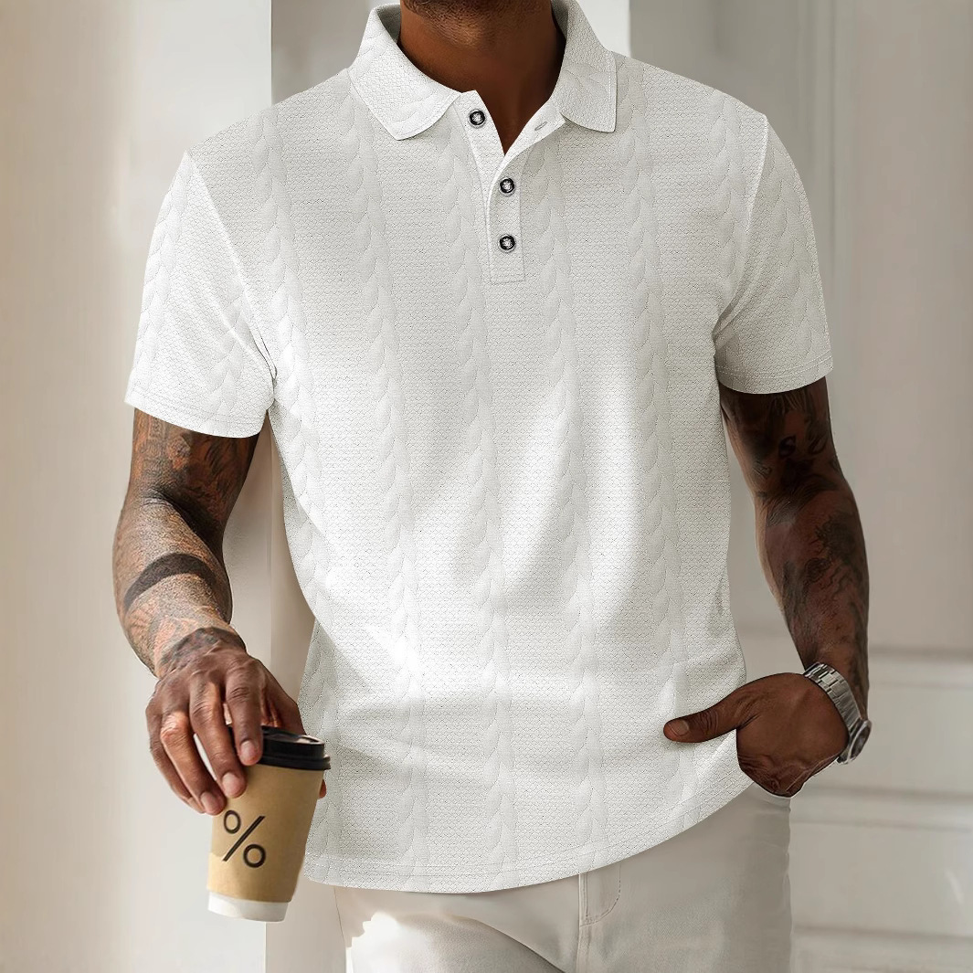 Men's Polo Shirt Cable Knit Jacquard Solid Colour Casual Top_voghion.com