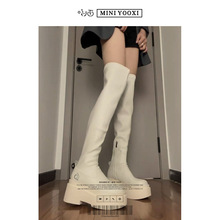 藏宝阁厚底增高过膝长筒靴女2025新款显瘦粗腿胖MM高筒弹性时装靴