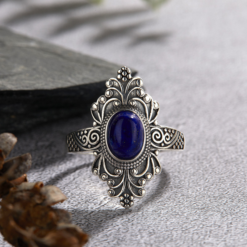 4g Weight Open Rings Classification Adjustable Ring Size 1 Piece Quantity Holiday, Tea Party Occasion 925 Sterling Silver, Blue crystal, Lapis Lazuli Material Geometric Pattern All Seasons Season Women's Gender Vintage Style, Simple Style Style 925 Sterling Silver Blue Crystal Lapis Lazuli Geometric Open Rings 3