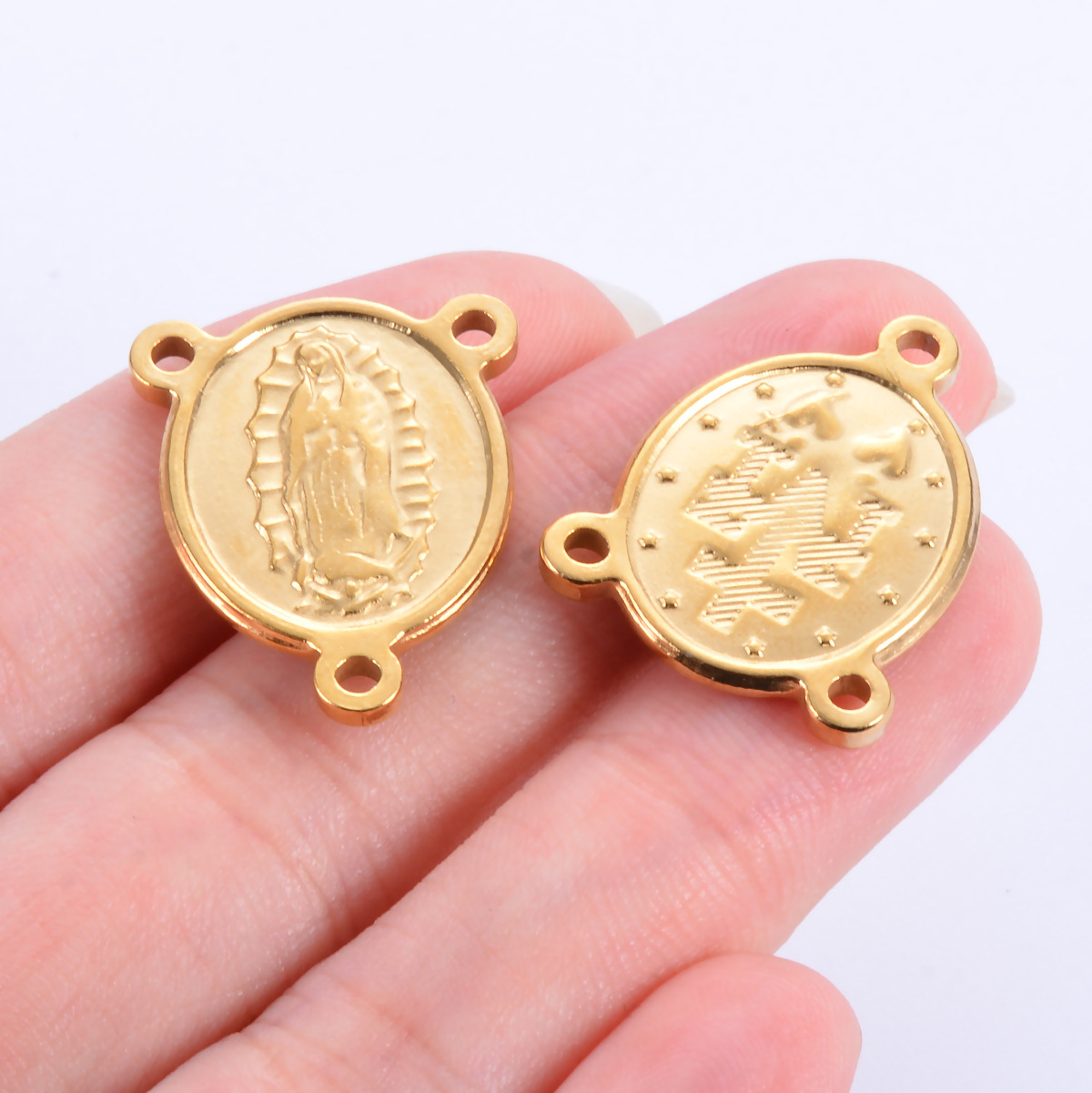 18K Gold Plated Plating Material Jewelry Accessories Classification 1 Piece 304 Stainless Steel Geometric Cross Virgin Mary Pendant Jewelry Accessories