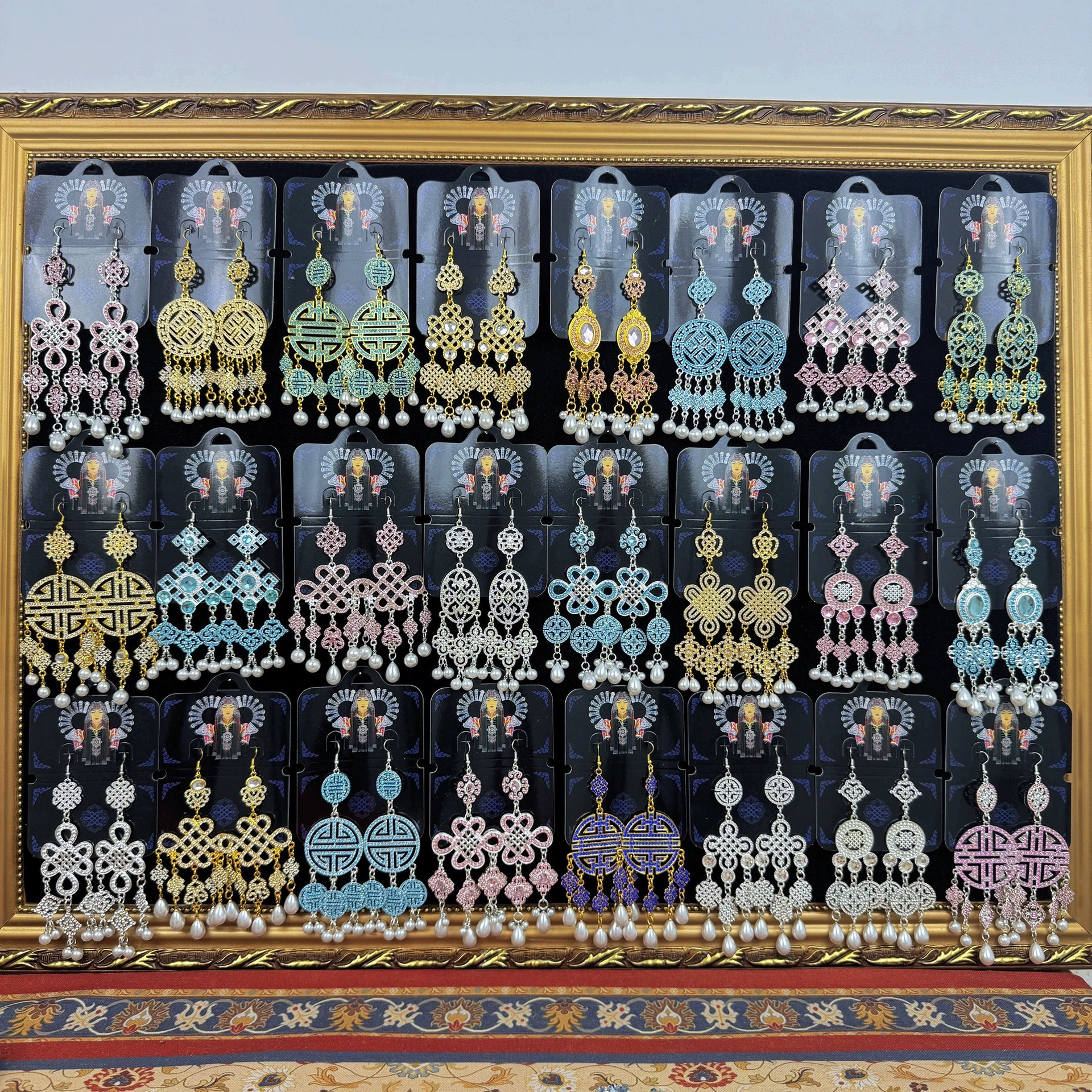 蒙古族耳环女款满钻奢华耳坠金属耳饰民族风舞蹈演出复古配饰饰品