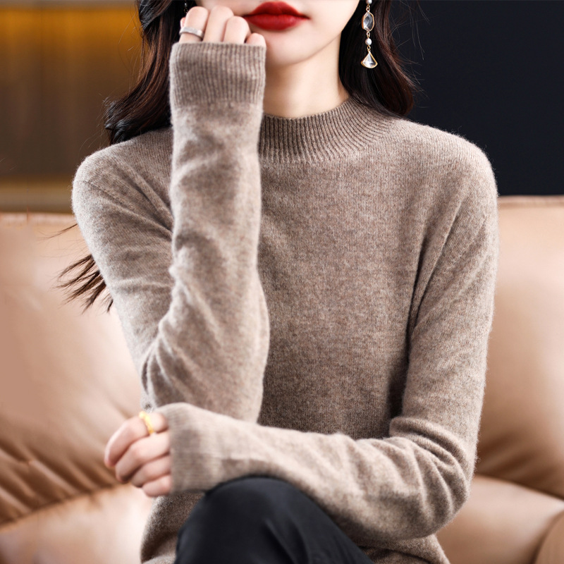 Led斯市のカシミヤのシャツの女性の100純粋なカシミヤの冬の半高襟のウールのメリヤスは底を打って厚い修身のセーターを固めます。