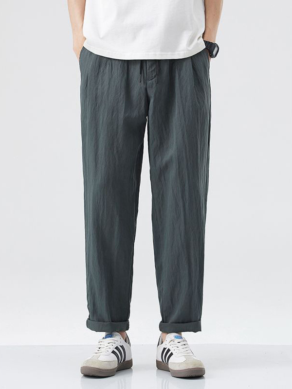 밍지 | 일본 복고풍 주름 바지 남자 여름 새로운 Lyocell Tencel 느슨한 캐주얼 바지