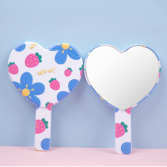 Heart Mirror Handheld Mirror Makeup Mirror Girl Portable Pocket Mirror Logo Printed Handle Mirror Touch-up Mirror Combing Mirror