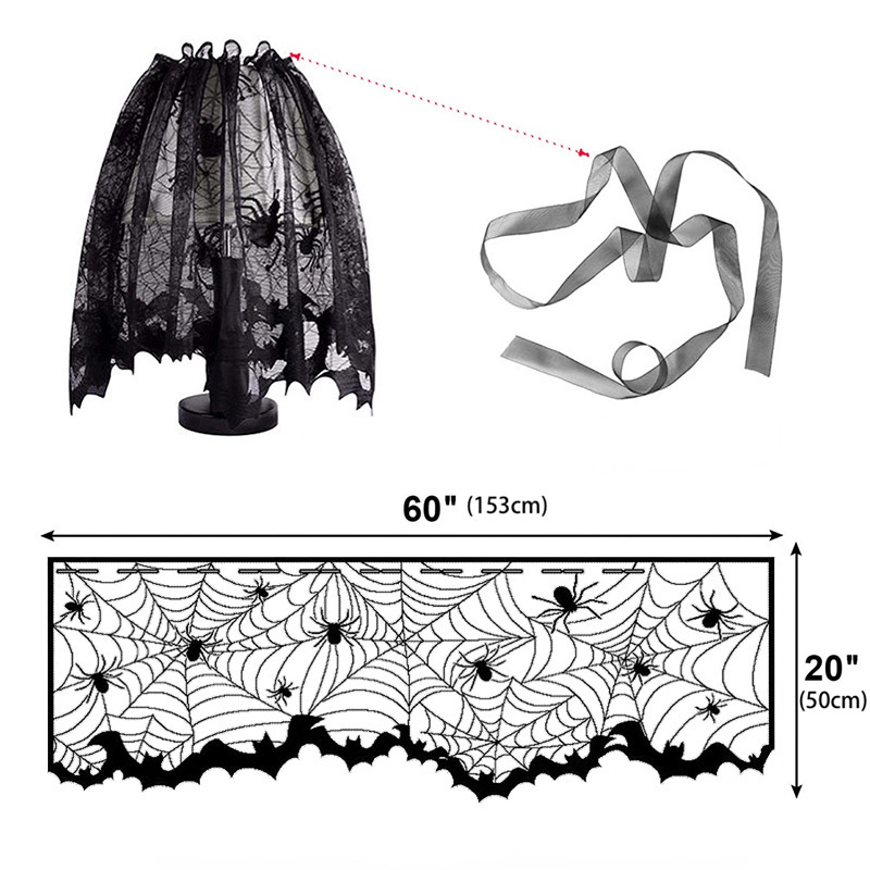 Toalla de mesa de Halloween telaraña toalla de chimenea de encaje telaraña bat tabla bandera de pantalla de lámpara de decoración de Halloween