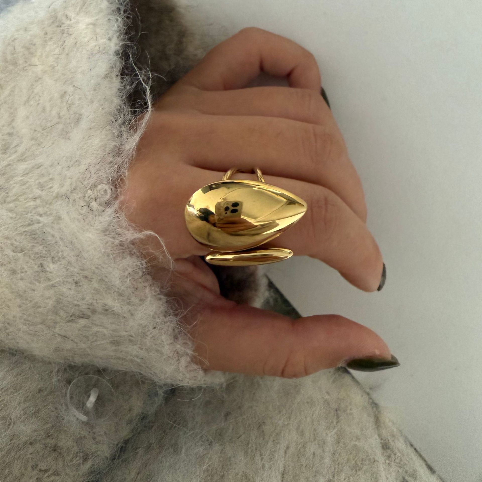 鈦鋼空心開口個性水滴誇張中古風立體戒指ins歐美時尚百搭食指戒