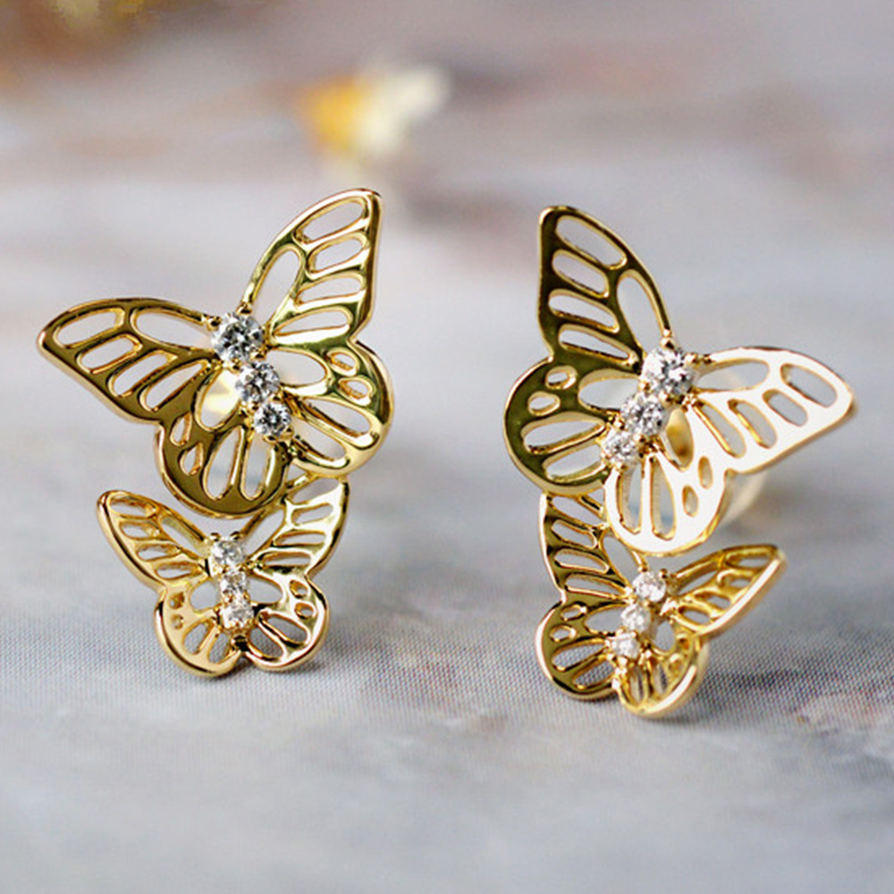 1 Pair Fashion Butterfly Copper Inlaid Zircon Ear Studs display picture 2