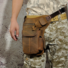 头层油腊皮牛皮 外贸复古男士潮酷手机相机户外腿包腰包 3106