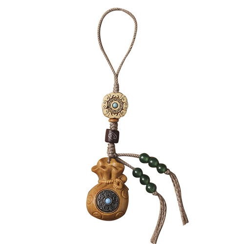 Barbie Sandalwood Lucky Bag【Blessings for Generations】National Trend Car Keychain Accessory Peace Mobile Phone Holder