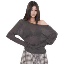 2026新款露肩恤防晒罩衫女夏季松弛感薄纱宽松显瘦斜肩长袖上衣
