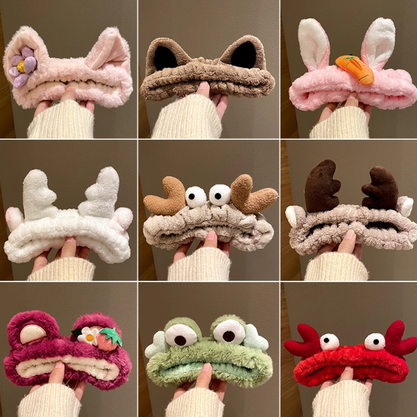 Pelusa lavado facial banda de pelo máscara de cuidado de la piel banda de pelo lindas tarjetas de dibujos animados 2025 nuevo antideslizante banda de cabeza craneal alta