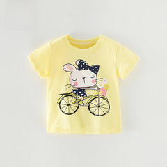 Summer Girls T-shirt Short Sleeve 100% Cotton New Style European and American Children's Clothing Small and Medium Children's Cartoon Print Cute Little Girl Clothes 