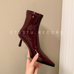店主自留! 巨大で美しいですねファッションの先の細い靴とやせている靴の春と秋のハイヒールの弾力性のショートブーツの女性の靴下の靴