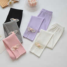 女童打底裤夏季薄款外穿宝宝超薄裤子儿童黑白色莫代尔薄棉九分裤