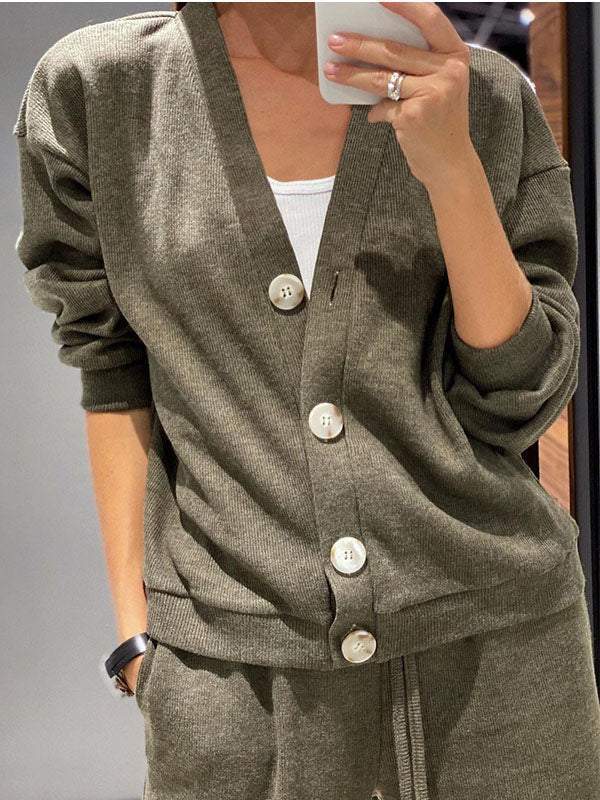 Women's Pant Sets Casual Comfortable Jacket Cardigan Tracksuit Set_voghion.com
