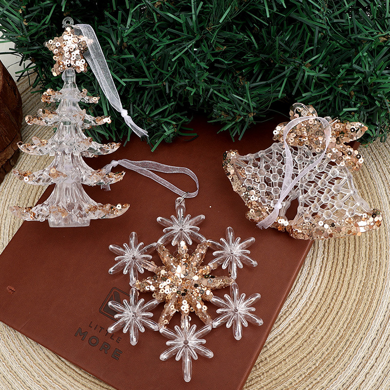 Ice crystal pendant Christmas tree pendant transparent acrylic snowflake decoration scene layout props cross-border Christmas decoration