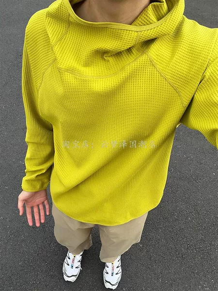 Lightweight outdoor casual sports waffle fabric unisex quick-dry breathable hooded long-sleeve jacket with high collar