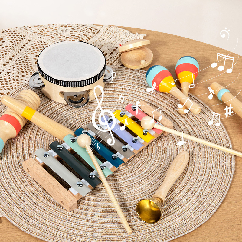 Instrumento musical de simulación para niños de educación temprana Juego de 5 piezas Instrumento de percusión Orff Tocar campana Martillo de arena Juego de música de juguete