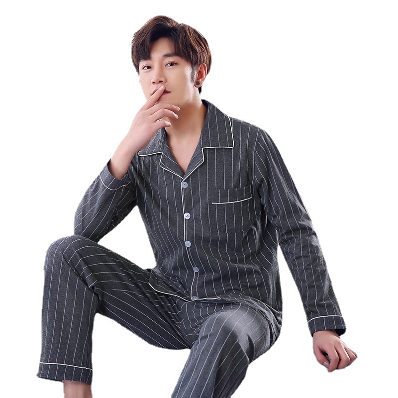 Nuevo estilo coreano simple suelta otoño nuevo pijama estilo coreano simple de los hombres ropa de hogar verde suelta para personas de mediana edad y ancianos