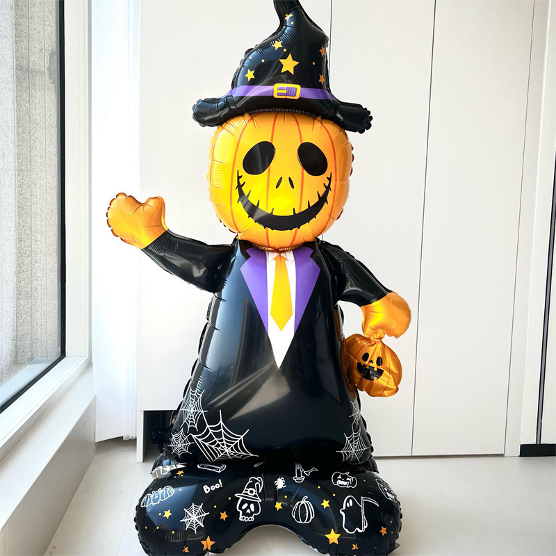 Atmósfera transfronteriza Halloween gigantesco de pie base de globo calabaza esqueleto demonio centro comercial bar café diseño