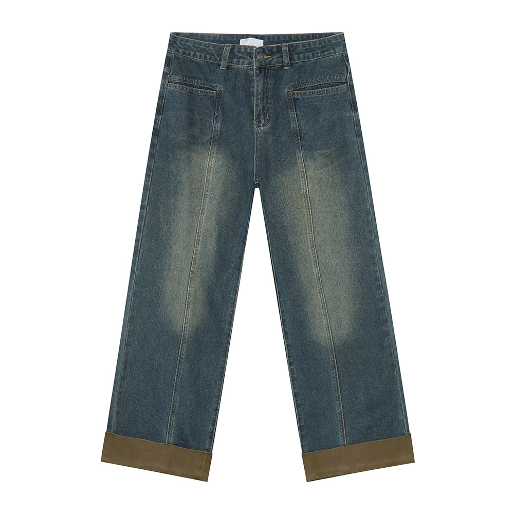 MTLCLOTHES Hombres| Nuevo invierno retro deconstrucción diseño de empalme sensación de tubo recto suelto vaqueros lavados con agua