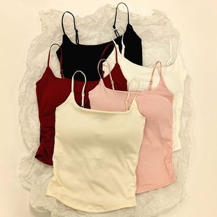 Summer's Hot Item: Pure and Sweet, Spicy Design, Pleated Camisole for Women with Chest Pads, Can Be Worn as an Inner Layer or Outerwear, Slim-Fitting Top