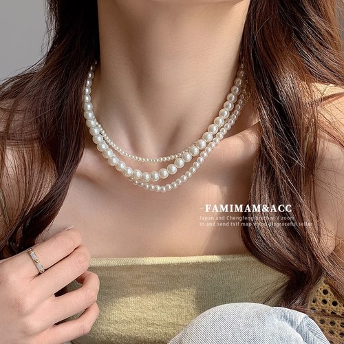 Light luxury niche high-end pearl necklace for women summer  new style necklace simple millet grain clavicle chain accessories