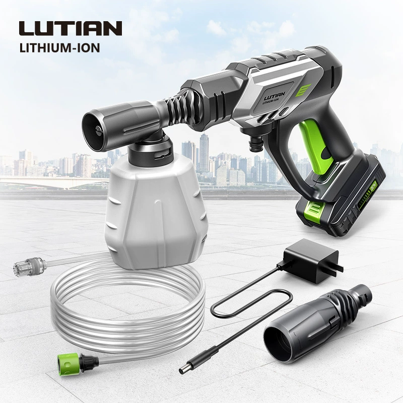 Зеленое поле Беспроводная мойка автомобилей Бытовая литиевая батарея Водяной пистолет высокого давления Ручной удобный зарядный автомобильный Щетка Водяной насос Desert Eagle