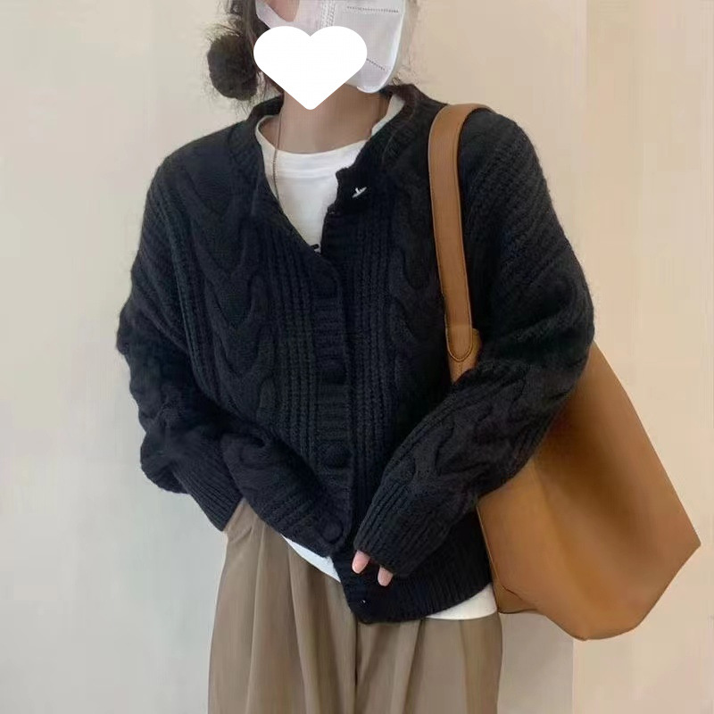 Art coreano simple engrosado cardigan de punto de torsión principios de otoño nuevo estilo coreano suave leche suéter suelto abrigo de moda image 2