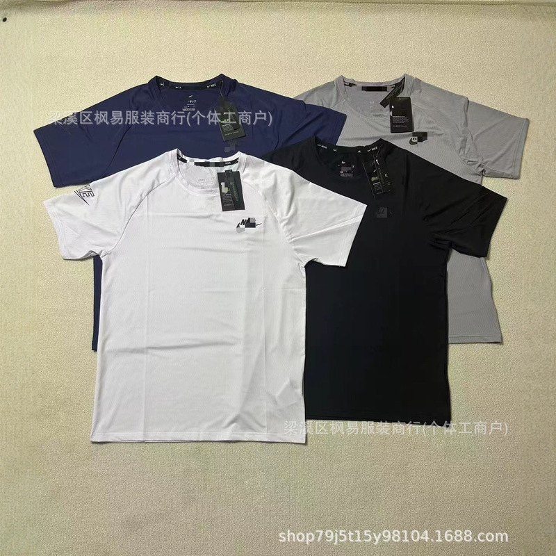 Cross-Border Foreign Trade Ice Silk T-Shirt Short-Sleeved Quick-Drying Breathable Top Running Fitness Loose Sports Men's Suit Ice Silk