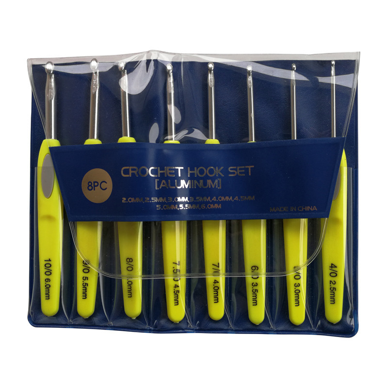 Herramienta de tejido, aguja de suéter, mango de plástico de color, ganchillo de aluminio, ganchillo de cuero suave, juego de 8 bolsas