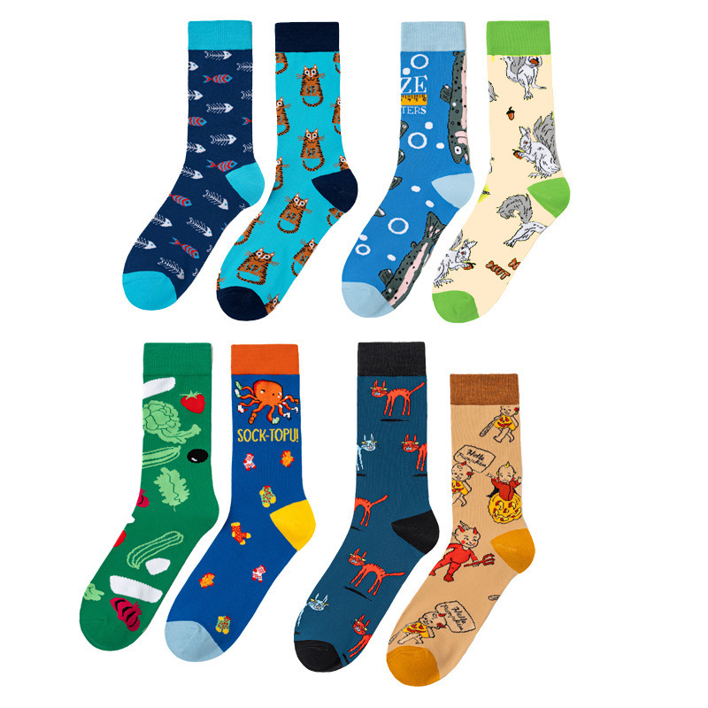 Men's Cotton Socks with Contrasting Colors, Octopus, Women's All-Season Squirrel, Halloween Trendy Socks, Mid-Calf Cat Socks, Manufacturer Fish Wholesale, European and American Socks