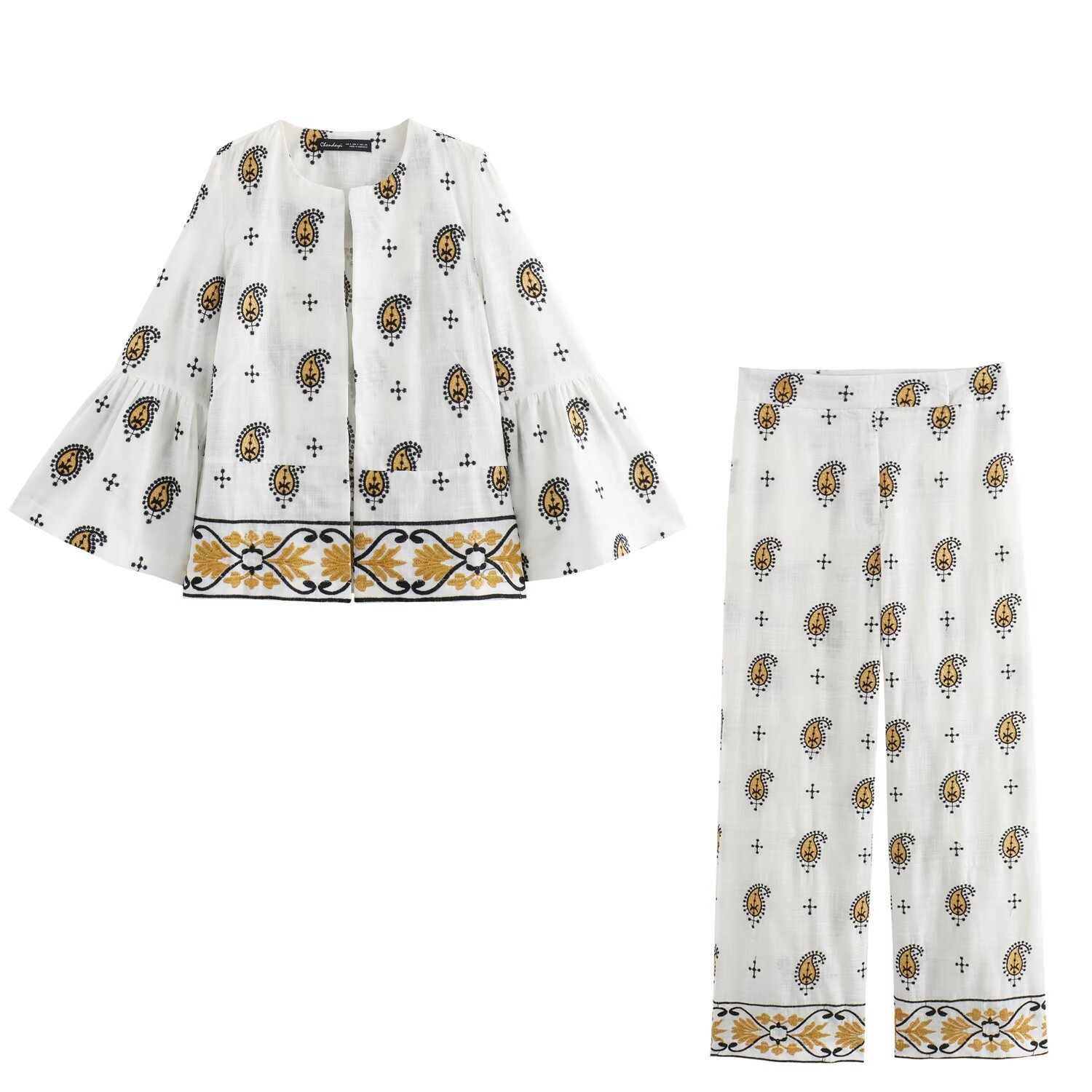 Women's clothing 2024 summer new embroidered cardigan suit jacket wide leg pants set_voghion.com