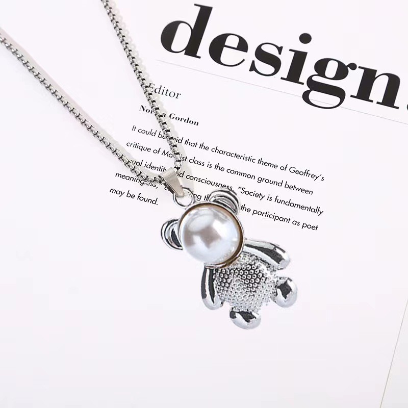 Pearl Bear Necklace - Versatile Hip Hop Pendant For Couples_voghion.com
