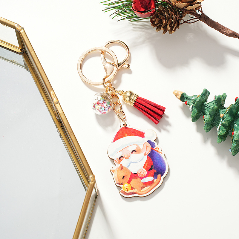 Cross-Border Cartoon Santa Claus Riding Horse Keychain Pendant Christmas New Wooden Tag Keychain Hanging Ornaments