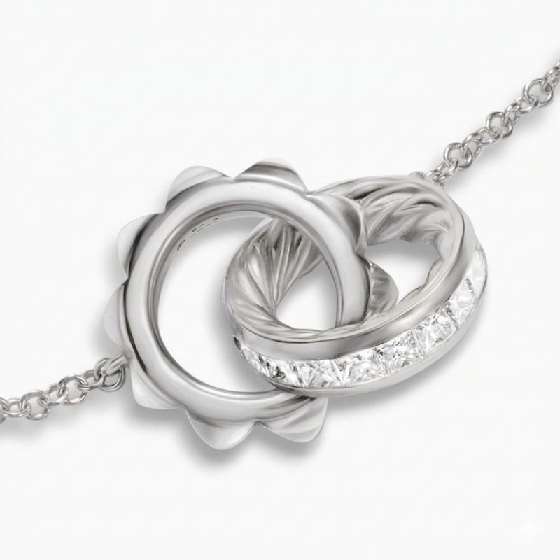David Xx Yurman Light Luxury Niche Design Clavicle Chain Double Ring Diamond-Studded Necklace High-End Fashion David Xx Yurman Light Luxury Niche Design Clavicle Chain Double Ring Diamond-Studded Necklace High-End Fashion