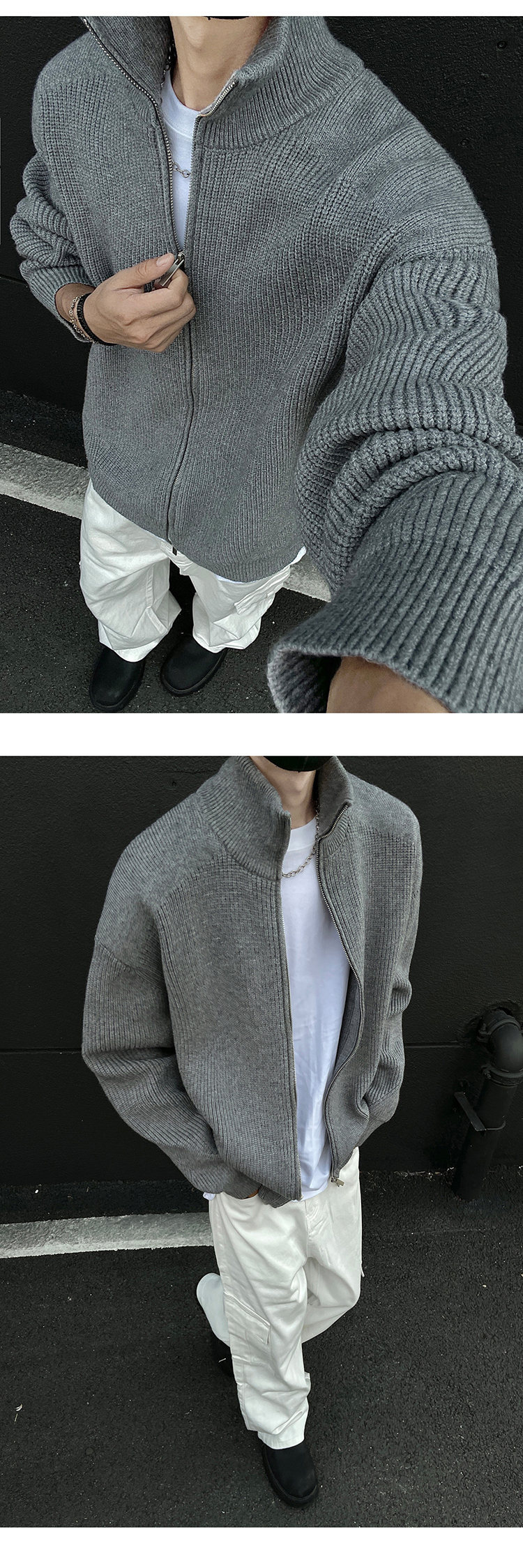 Cleanfit stickad kofta för män med dragkedja och ståkrage_voghion.com