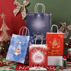 在庫あり新しいクリスマスギフトバッグクラフト紙クリエイティブホリデーギフト包装袋クリスマスイブギフトトートバッグ