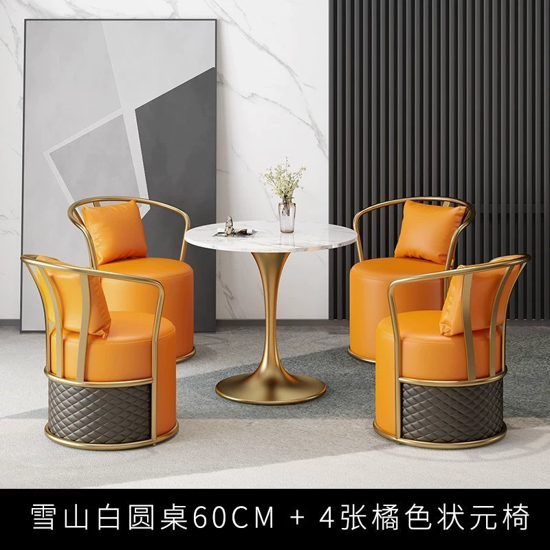 Round marble table and chair set, slate snow mountain white top, Ø60/70/80 × 75 cm, 3–4 seats