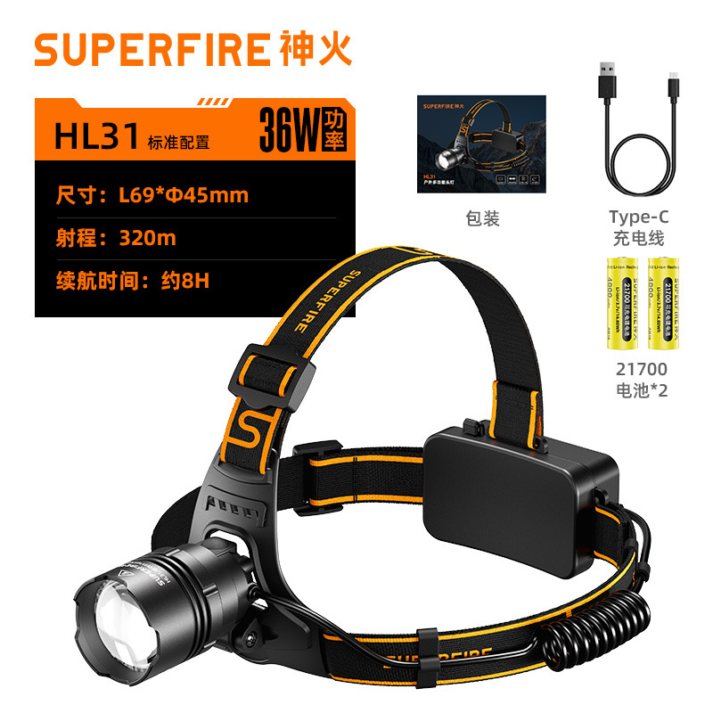 Shenhuo amarillo y blanco faro de luz 15W de alto brillo, luz fuerte para exteriores, carga de luz fuerte, zoom giratorio, faro de inducción led HY06