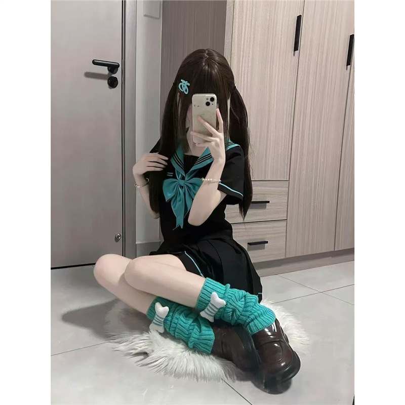 JK制服青本绘短袖日系校供感女夏季中间百褶裙基础学院水手服套装|undefined