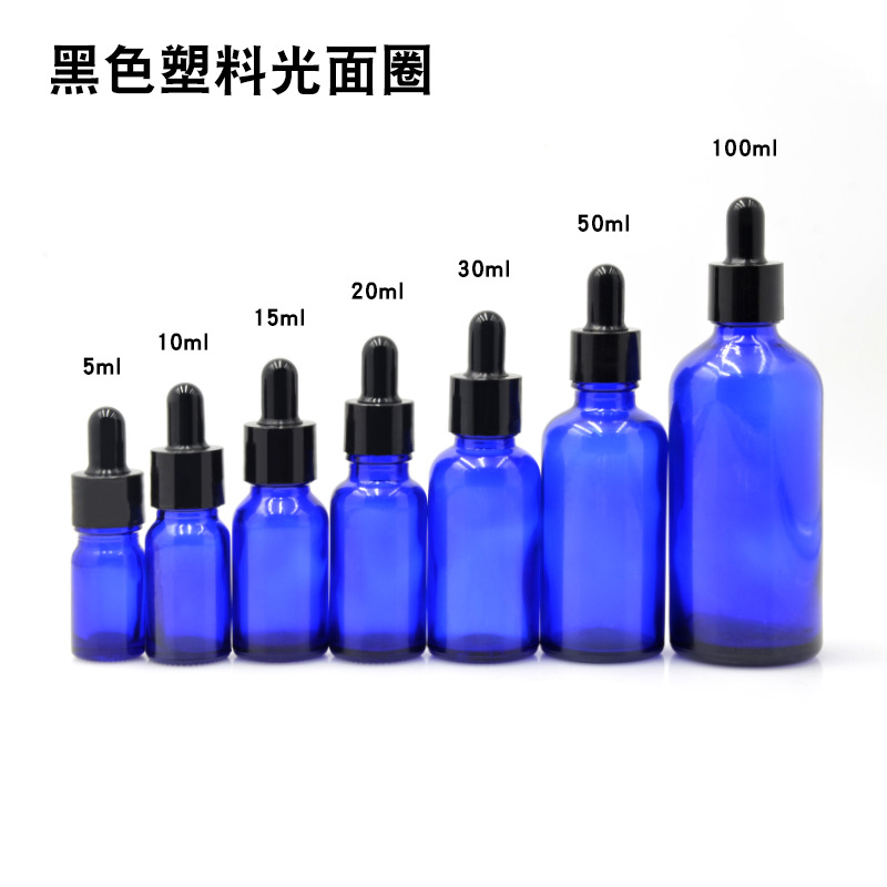 Botella vidrio azul 5 a 100ml con cuentagotas para aceites