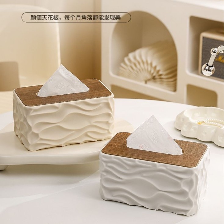 Escritorio creativo simple de gran capacidad rayas caja de extracción de papel plástico hogar sala de estar cubierta de madera caja de servilletas de servilletas