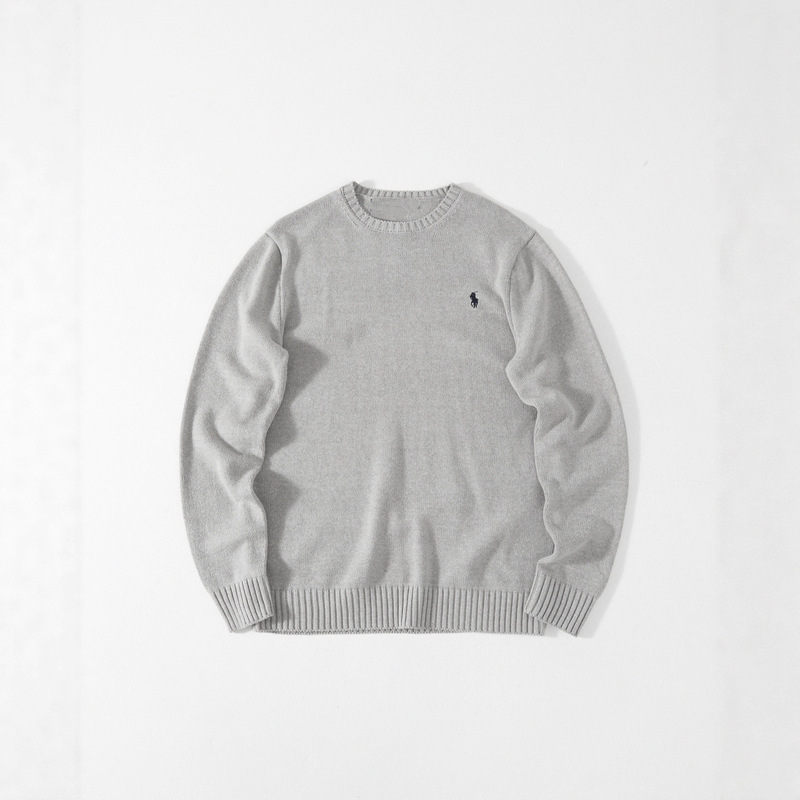 Five-Color Basic Solid Color Men's and Women's Embroidered Logo Knitted Sweater Round Neck Pullover Long-Sleeved Sweater for Men