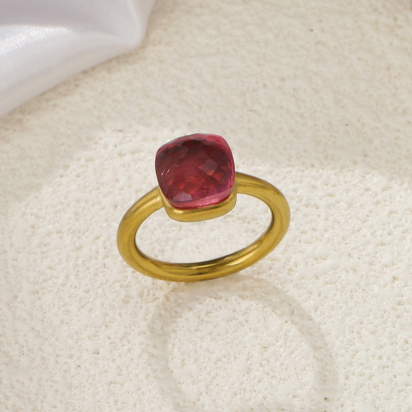 geometric retro fashionable small design ring with stone stainless…
