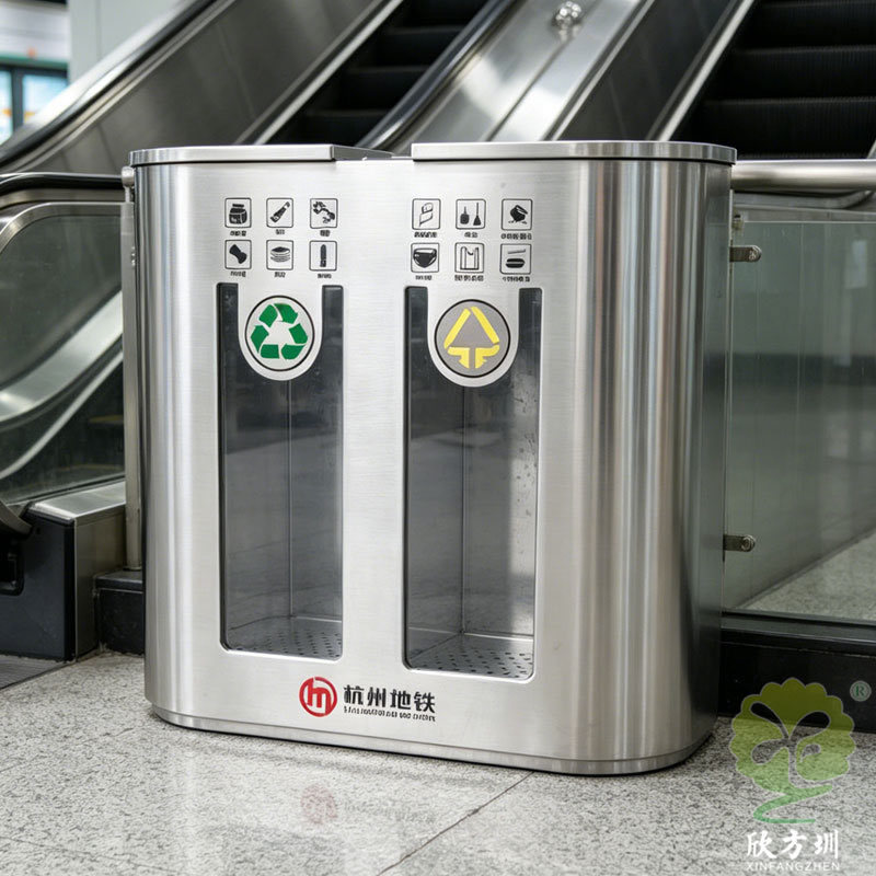 Hangzhou Subway Station Transparent Stainless Steel Classified Trash Cans for Rail Transit Indoor Underground Corridors Explosion-Proof Trash Bins Hangzhou Subway Station Transparent Stainless Steel Classified Trash Cans for Rail Transit Indoor Underground Corridors Explosion-Proof Trash Bins