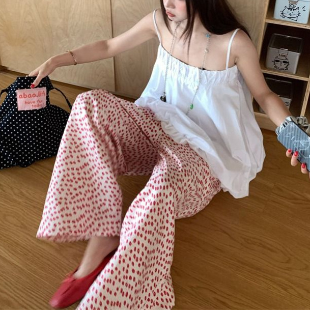 甜美风套装不规则白色花苞吊带背心女夏季碎花阔腿裤休闲裤两件套|undefined