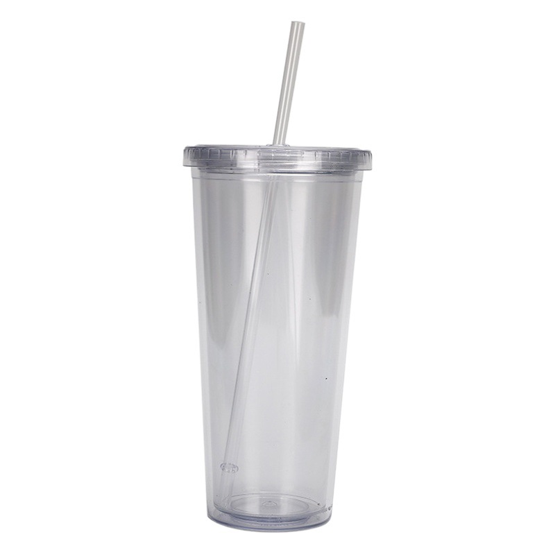 El nuevo fabricante 24oz transfronterizo creativo transparente beber taza Internet celebridad moderno simple portátil de doble capa taza de paja