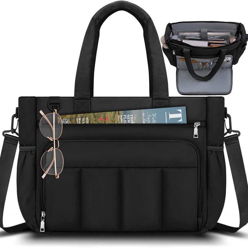 Cross-Border Fashion Women's Teacher's Down-Filled Handbag 15.6inch Portable Shoulder Bag for Laptop Use