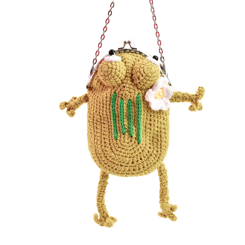 Chica de moda bolsa de mensajero de dibujos animados lindo clip de rana bolso de hombro de los niños Otoño de lana de punto bolsa de accesorios